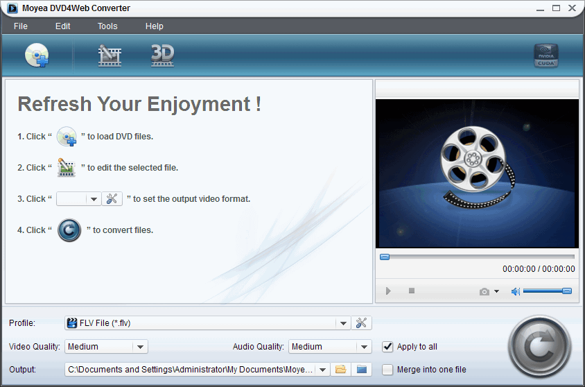 DVD to video Converter converts DVD to FLV, MP4, MOV, 3GP, 3G2 with H.264 codec.