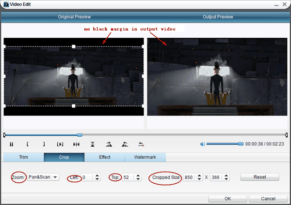 Crop video with Moyea DVD4Web Converter