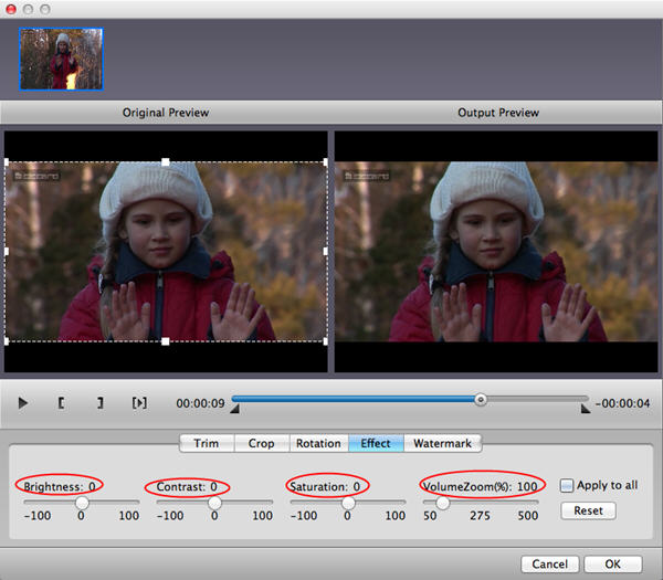 Video Converter for  Mac: adjust video effects