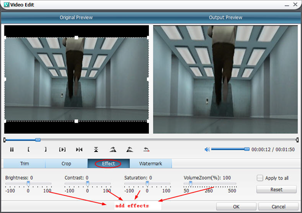 Add video effects with Moyea Video4Web Converter