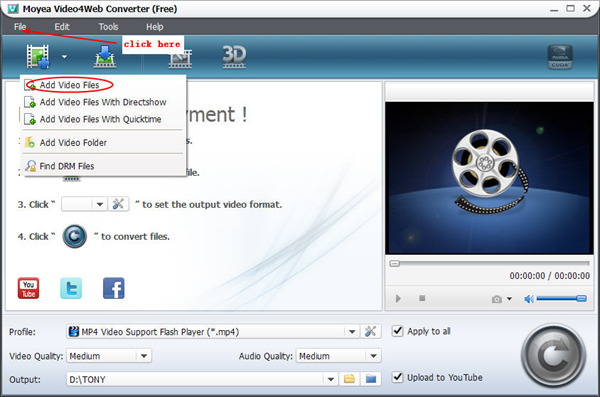 Add video with Moyea Video4Web Converter