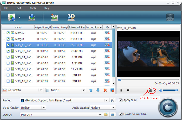 Capture image with Moyea Video4Web Converter