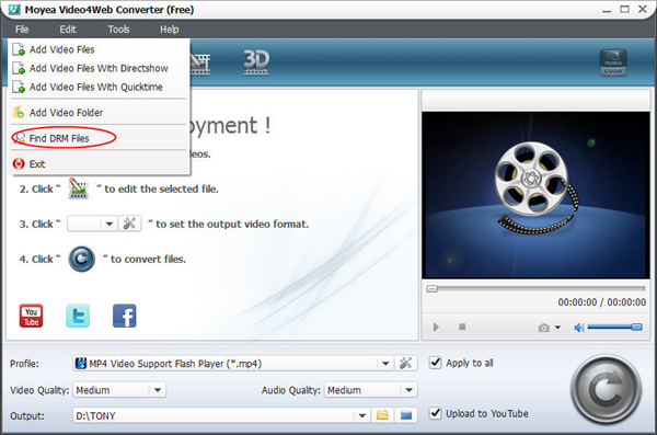 Add DRM file with Moyea Video4Web Converter