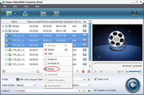 Merge videos with Moyea Video4Web Converter