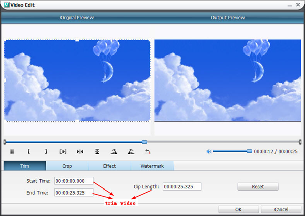 Trim video with Moyea Video4Web Converter