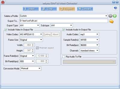 screenshot of export setting